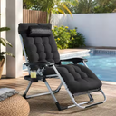 Black Metal Zero Gravity Reclining Outdoor/Indoor Folding Portable Lounge Chair with Removable Cushion and Cup Holder