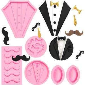 Father's Day Silicone Molds Set, Mustache Necktie Chocolate Candy Molds for Birthday Father's Day Cake Decoration Cupcake Toppers Gum