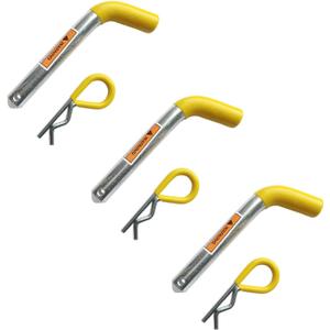 MaxxHaul 50565 3 Pack Trailer Hitch Pin & Clip with Rubber-Coated Vinyl Yellow Grip, 5/8" Diameter, Fits 2" Receiver