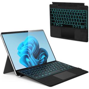Surface Pro Keyboard, Wireless Type Cover for Microsoft Surface Pro 11/10/9/8/X 13 inch, Ultra-Slim Portable Magnetic Bluetooth Keyboard with 7 Color Backlit, Pen Holder, Trackpad (Black)