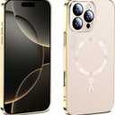 ZOZDOKG Magnetic for iPhone 16 Pro Max Case Compatible with MagSafe Built-in Full Camera Lens Protector, Electroplated iPhone 16 Promax Case, Gold