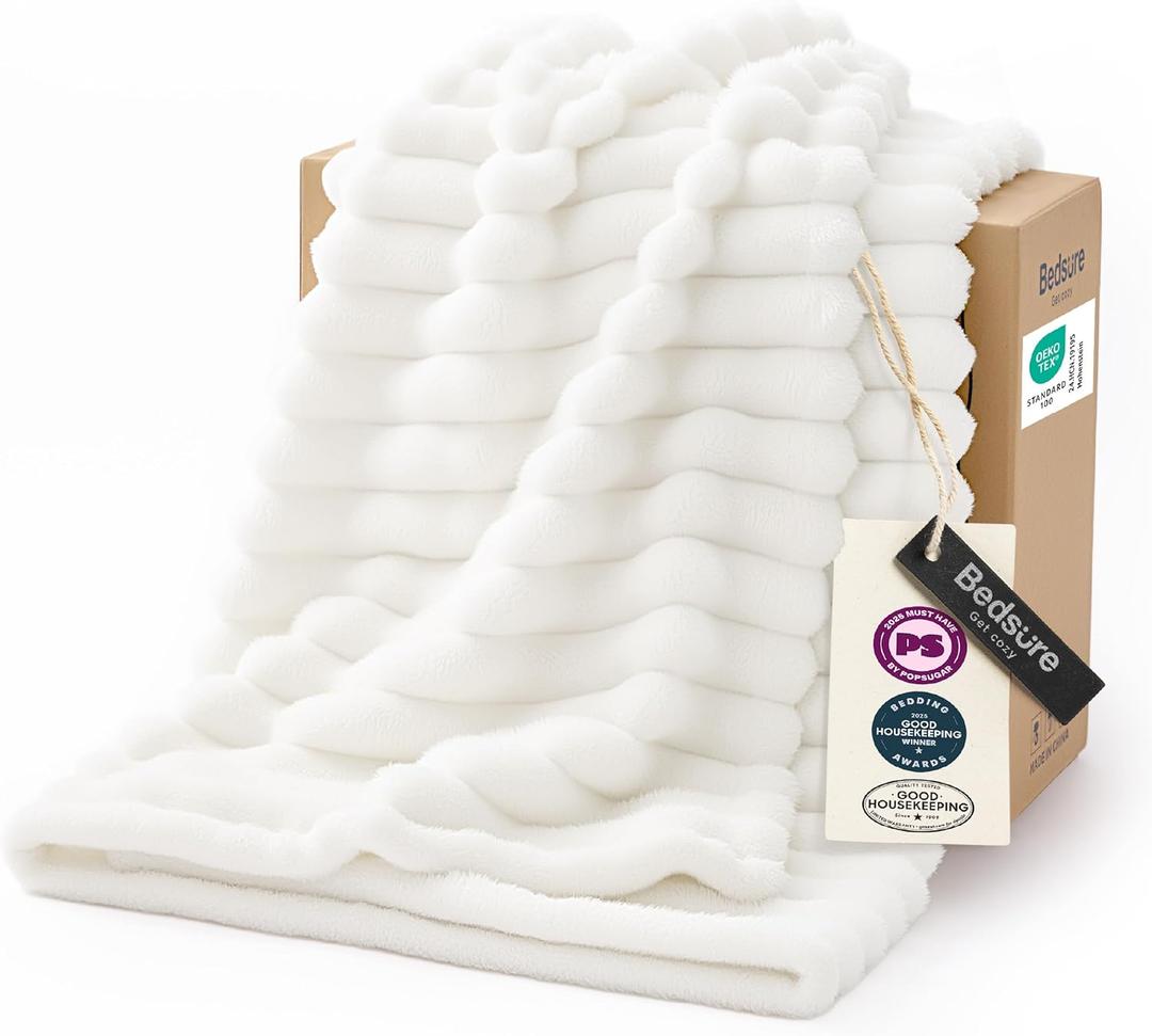 Bedsure GentleSoft White Throw Blanket for Couch - Mothers Gifts Day Birthday Gifts for Women Mom Her, Soft Cozy Fleece Summer Throw Blanket for Girl, Room Home Bedroom Decor, Off White, 50x60 Inches