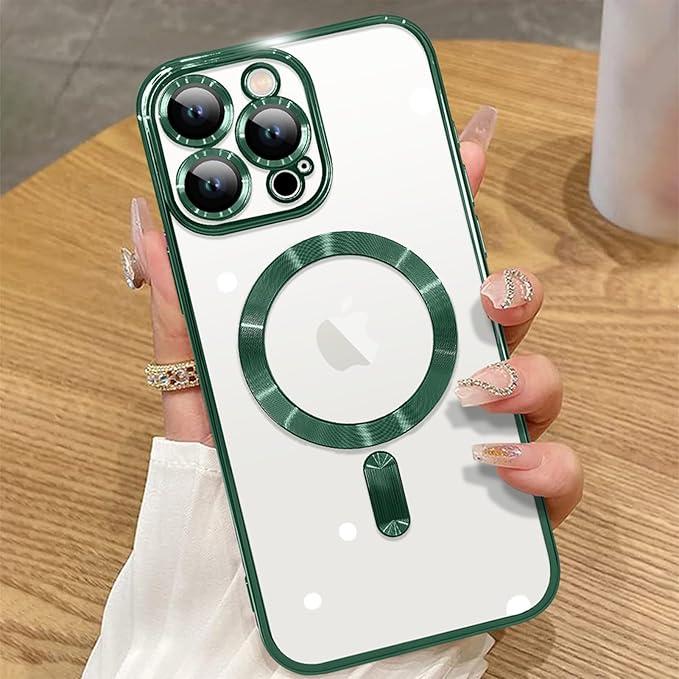ZIYE Magnetic Case Made for iPhone 16 Pro 6.3 Inch [Compatible with MagSafe] Full Camera Lens Protection, Clear Luxury Phone Cover Soft TPU Bumper Drop Protective Case for 16 Pro Women Men, Green