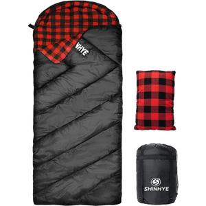 ShinHye 0 Degree Sleeping Bag for Adults - Cotton Flannel 4 Season Cold Weather Winter, XXL Big and Tall Camping Sleeping Bag with Compression Sack (Black-Right-New)
