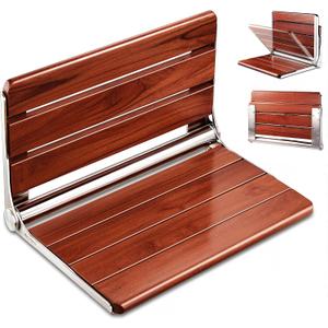 [Upgraded Version] 18" ADA Compliant Folding Teak Shower Seat Wall Mounted-Folding Shower Bench, Folding Shower Seat for Inside Shower, Teak Foldable Shower Chair, Fold Down Shower Seat, Max 400lbs