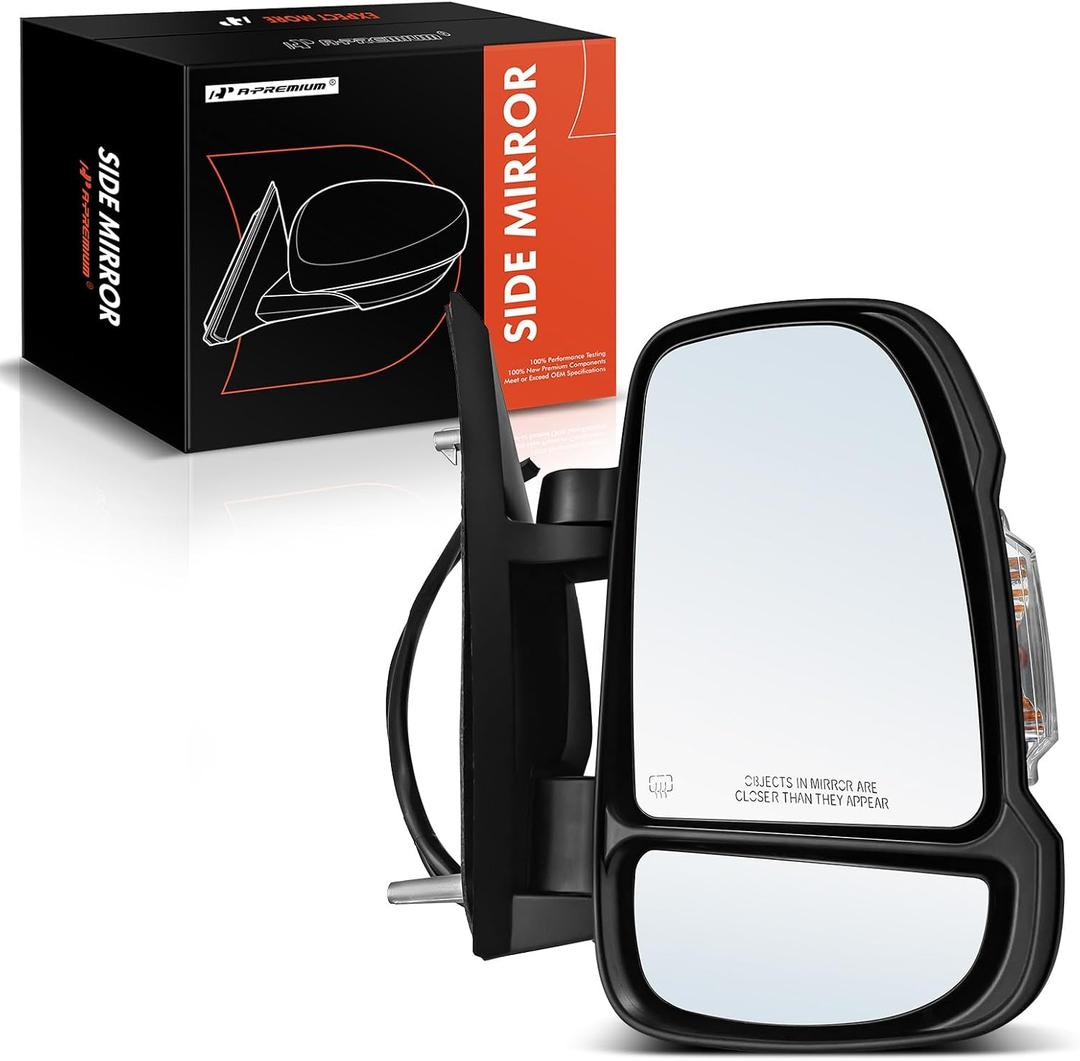 A-Premium Passenger Side Power Door Mirror - Compatible with Ram ProMaster 1500/2500/3500 2014-2023 - Heated Power Folding Black Outside Rear View Mirror w/Turn Signal - Replace# 5VF00JXWAE, Right Passenger Side