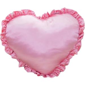 Heart Pillow - Heart Shaped Throw Pillow - 16x16in - Pink - Satin - Plush - Coquette Decor