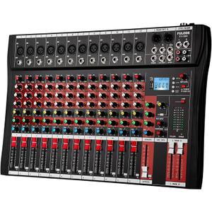 FULUODE 12 Channel Mixer Audio Console, CT-120S Professional Music Mixer DJ Mixing Board with Reverb Bluetooth MP3 Player 48V Phantom Power Supply USB Recording for Studio Karaoke Live Performance