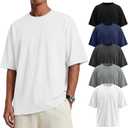 Neer 5 Pack Men's Oversized T-Shirts Loose Fit Gym Short Sleeves Drop Shoulder Tops Fashion Streetwear Workout Baggy Tees, Large (Black, Navy Blue, Charcoal Gray, Light Gray, White)