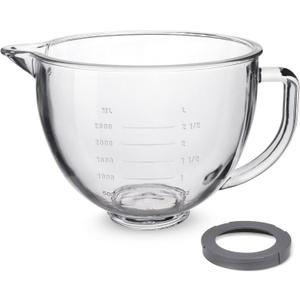 Glass Mixing Bowl 5 QT for KitchenAid 4.5 and 5 Quart Tilt-Head Stand Mixers, Fits Artisan KSM150, RRK150, KSM100, K45SS, KSM90, KSM95, K45, KSM110, 5KSM125 and More