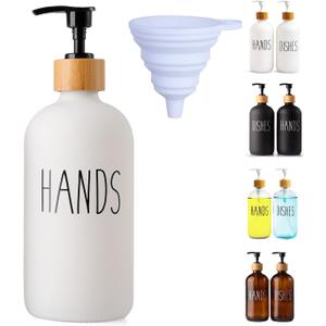 White Glass Soap Dispenser Bottle for Hands. Glass Soap Dispenser for Bathroom or Kitchen Sink Use