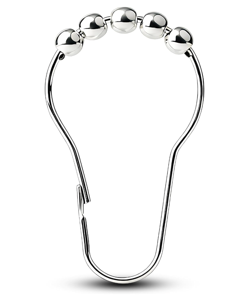 12 Pack Shower Curtain Hooks, Rust Proof Shower Curtain Rings fo Bathroom, Silver Metal Decorative Shower Curtain Hooks Hangers for Shower Curtain Rod (T-Bar Design)