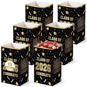 Tinlade 6 Pack 2026 Black and Gold Graduation Decoration 13 Gallon Disposable Trash Cans for Parties Class of 2026 Garbage Pop up Trash Can Home Recycle Bins Large Foldable for Graduation Party