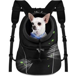 WOYYHO Pet Dog Carrier Backpack Small Dog Front Backpack Ventilated Dog Carrier Back Pack with Storage Pockets, Adjustable Straps & Safety Belt for Travel Hiking Outdoor(Size L: 10-14 lbs, All Black)