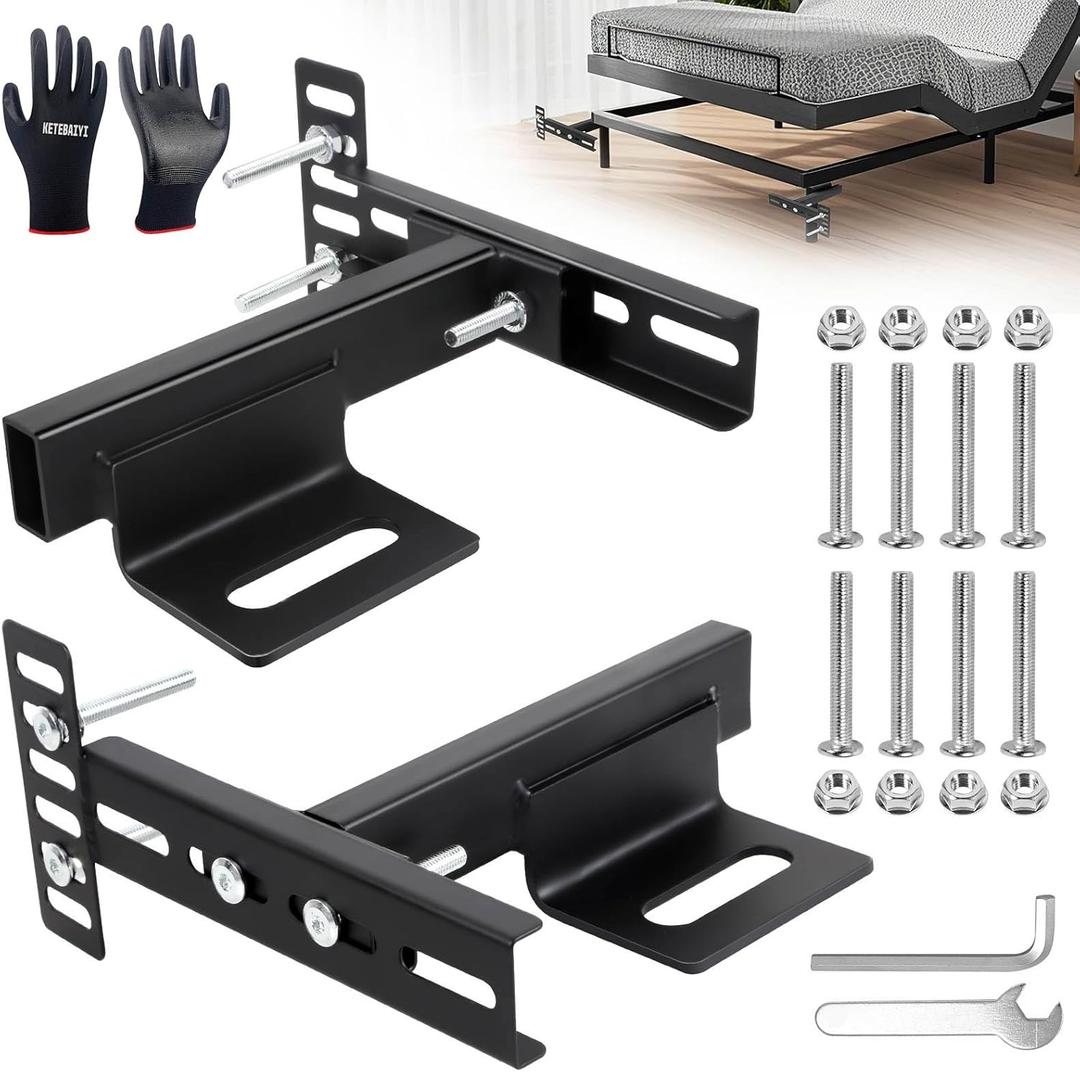 Adjustable Headboard Brackets - Headboard Bracket Kit for Metal Bed Frame, Compatible with Single, Queen and King Beds - Universal Wall Mount Bracket (Black)