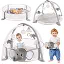 5-in-1 XL Large Baby Gym & Ball Pit, Play Mat & Play Gym, Combination Baby Activity Gym with Milestone Cards for Sensory Exploration and Motor Skill Development, Balls are not Included (Grey)