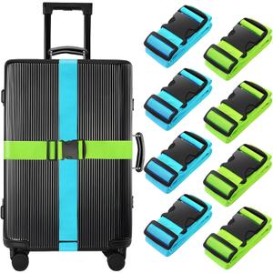 BILIONE 8 Pcs Luggage Straps, 79" Long Belts Keep Suitcase Secure While Traveling, TSA Approved Add a Bag Premium Accessory for Travel Bag Closure (4Pcs Blue + 4Pcs Green)