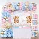 Bear Gender Reveal Decorations - 158pcs Pink Blue Balloon Garland Kit, 4pcs Baby Boxes With Letters, He or She Backdrop, Boy or Girl Bear Theme Party Supplies