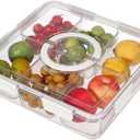 Taiuloo Divided Serving Tray with Airtight Lid and Handle, 6 Compartment Snackle Box Container, Portable Snack Platters, Clear Fridge Organizer & Food Storage for Veggie, Fruit, Charcuterie, Nuts
