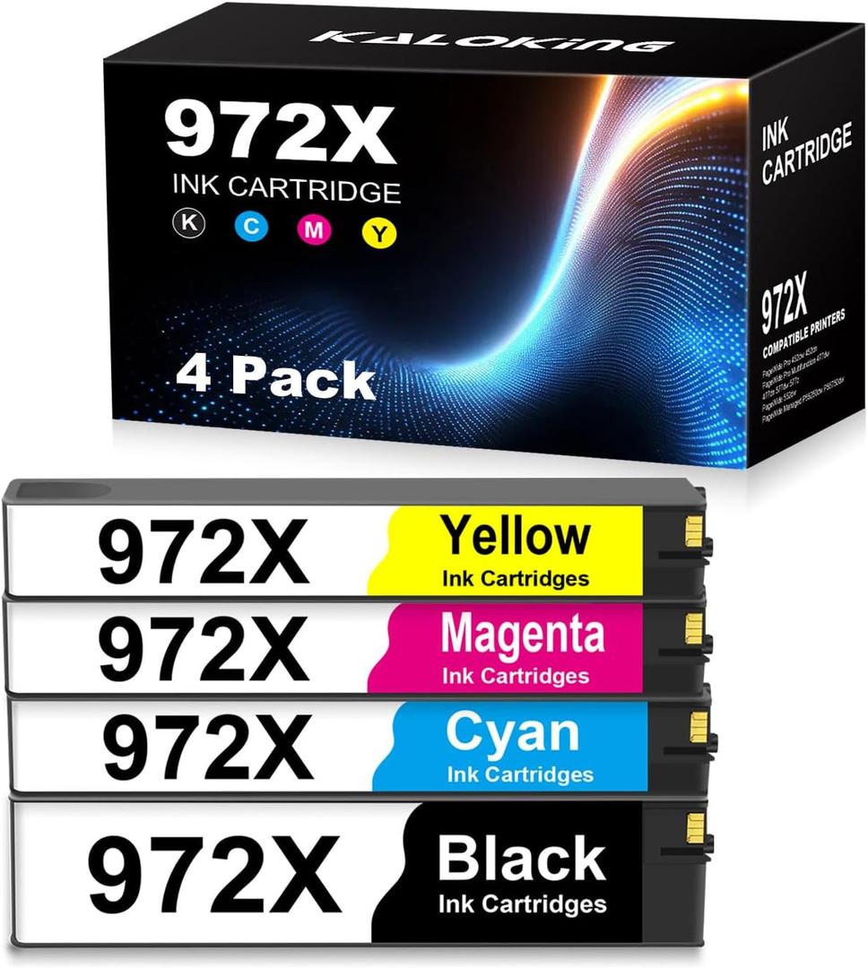972X Remanufactured Ink Cartridge Combo Pack Replacement for HP 972X 972 X 972A High Yield for PageWide Pro MFP 477dw 477dn 452dw 452dn Printers (4P, Black Cyan Magenta Yellow)