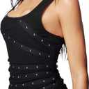 Floerns Women's Y2k Punk Studded Streetwear Tank Top Ripped Fitted Scoop Neck Grunge Vest Going Out Rock Concert Outfits (Black, XS)