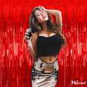 4 Pack 3.2Ft x 8.2Ft Red Fringe Curtain Backdrop, Sparkle Metallic Tinsel Foil Fringe Streamers Background for Photo Booth Birthday Wedding Baby Shower Halloween Christmas Party Decorations
