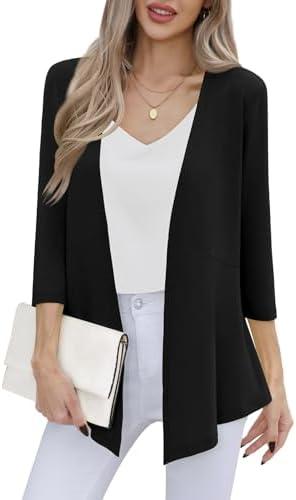 MEILANZJ Women's Open Front Cardigan 3/4 Sleeve Lightweight Soft Layering Top,  XL