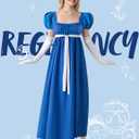 Spooktacular Creations Halloween Regency Dress Costume for Women, Bridgerton Dress Empire Waist Victorian Ball Gown (Blue, M)