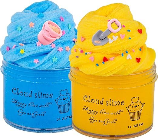 4 Pack Cloud Slime with Beach and Ocean Theme,New Addins Sand Pail & Shovel,Let Kids Enjoy Summer Fun,Super Soft,Scented DIY Slime,Stress Relief Toy Party Favors Birthday Gifts for Girls and Boys.