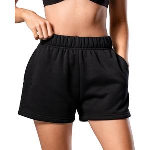 Kamo Fitness CozyTec Sweat Shorts Women High Waisted Lounge Comfy Casual Cotton Shorts with Pockets (X-Large, Onyx)