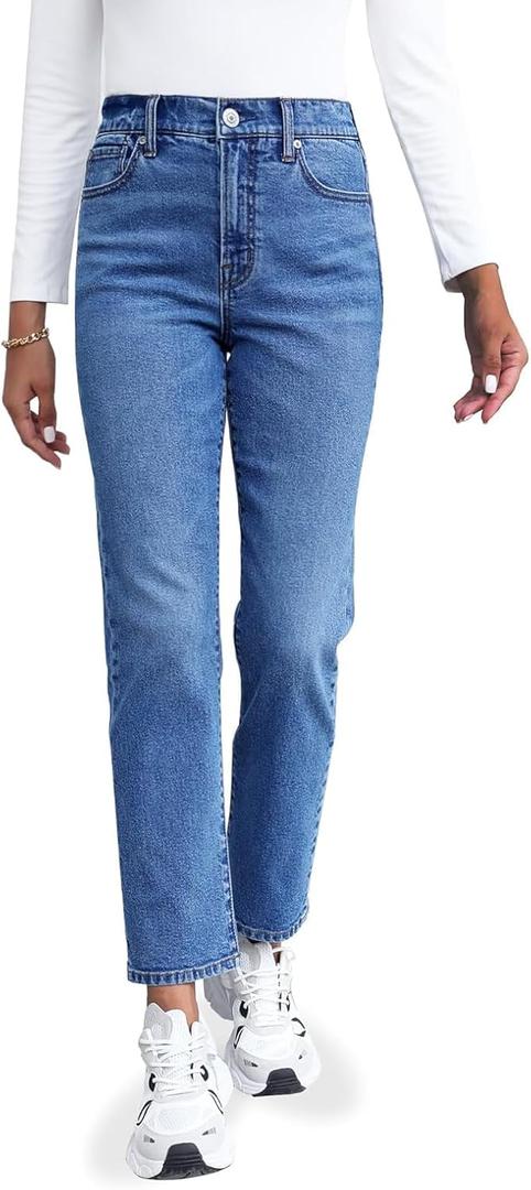 OFLUCK Straight Leg Mom Jeans for Women High Waisted Trendy Ankle Jeans Boyfriend Denim Tapered Leg Pants (4S, Indigo)