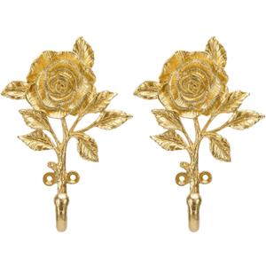 SOFFEE DESIGN 2pcs Golden Single Hooks 3D Flower Retro Ornate Style for Room Wall Mounted Decoration, Coat Hat Scarf Hanging Entry Heavy Duty Hooks, Home Decor