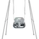 FUNLIO Toddler Swing with Foldable Metal Stand for Toddlers Aged 1~10 Years, 3-in-1 Baby Swing Set with 4 Sandbags for Backyard/Indoor/Outdoor Play, Easy to Assemble & Store, Grey