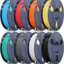 JAYO PLA+ Filament Bundle 1.75mm, PLA 3D Printer Filament Bundle Multicolor, 250g Spool, 8 Pack, 2KG in Total (Black, White, Gray, Mint Green, Lemon Yellow, Sunshine Orange, Cherry Red, Sky Blue)