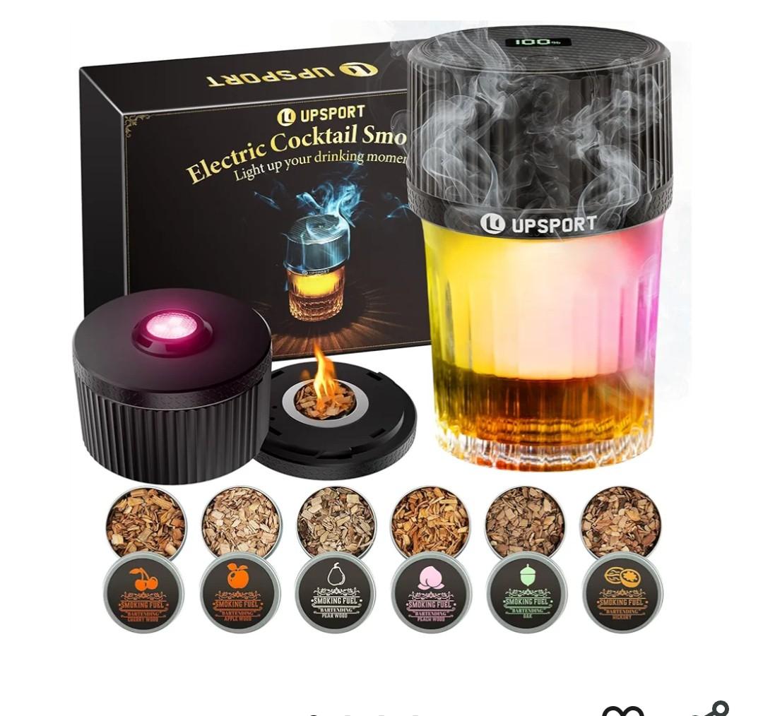 Electric Whiskey Smoker Kit with 4 Light Modes, Rechargeable Cocktail Smoker, 6 Wood Chips, No Butane Required, Christmas/Birthday Gifts for Men, Dad, Husband
