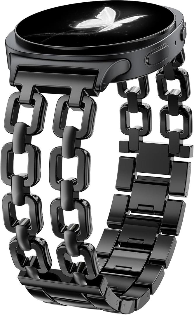 Wearlizer Metal Bands Compatible with Samsung Galaxy Watch 8 Band 40mm 44mm/Watch 8 Classic 46mm, No Gap Dressy Stainless Steel Chain Strap Wristbands Accessories for Women (Black)