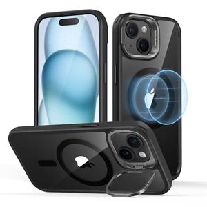 ESR for iPhone 15 Case, Compatible with MagSafe, Military-Grade Protective Case, Built-in Stash Stand Phone Case, Scratch-Resistant Back Cover, Classic Series, Clear Black