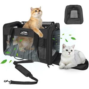 Soft-Sided Large Cat Carrier for 2 Cats, Spacious Foldable Pet Travel Carrier for Large Cats up to 25 Lbs, Double Cat Bag with Shoulder Strap, 20x13x13 Inch, Fits Maine Coon and Small Dogs, Black