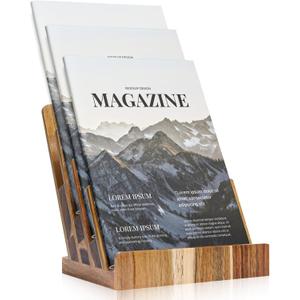 Acacia 8.511 Inch Magazine Display Stand 4-Tier For 69 inch Brochure Pamphlet Flyer Menu Holder Countertop Display Stand Literature Organizer For Office Home (Wood Color Acacia Wood)
