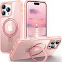 ZHOGTNEG for iPhone 16 pro max case, Built-in Metal Stand and Ring Holder, Magsafe Compatible, Military Grade Protection, Shockproof, Men's and Women's use - Pink