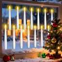 14 Pcs Window Candles with Light Sensor Dusk to Dawn, Ivory LED Window Candle Battery Operated, Flameless Taper Christmas Window Candle for Thanksgiving and Window Decoration