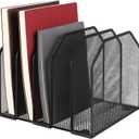 Desk File Organizer Vertical 5 Sections Metal Adjustable Magazine Holder Upright Desktop Bookshelf Organizer Stand File Sorter Office Desk Accessories Black