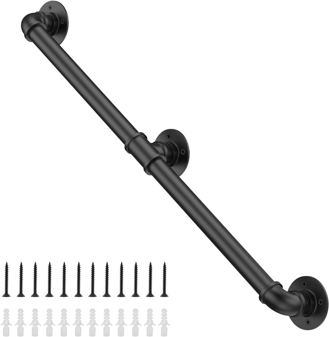 Willstar 7FT Industrial Staircase Handrail Non-Slip Pipe Bar Foot Rail Wall Mount Stair Rail Vintage Grab Bar for Steps Black Iron Pipe Handrail for Outdoor Indoor Stairs Loft Porch Hand Rail (7ft)