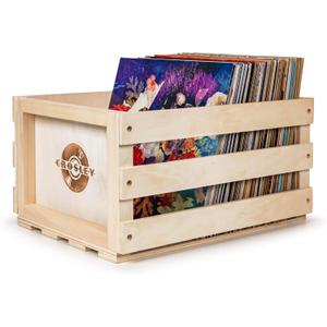 Crosley AC1004A-NA Record Storage Crate Holds up to 75 Albums, Natural