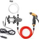 Portable Intelligent Electric Pressure Washer Pump 100W 160 PSI 12V Portable Pressure Powerful Washing Kit with 21.3 Feet PVC Hose for Home, Car, Garden, Projects (100 W-Black Hose)