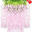 12 Pack Pink Wisteria Hanging Flowers, 3.44 Ft Fake Hanging Flowers, Artificial Wisteria Garland Vines for Wedding Room Backdrop Outdoor Patio Garden Decoration