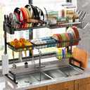 ADBIU Over Sink Dish Drying Rack (Expandable Height/Length) Snap-On Design Large Dish Drainer Storage Counter Organizer 32-40L x 12W x 34-38H (inches)
