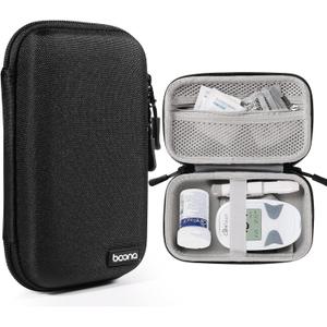 Diabetes Travel Case EVA Hard Shell Diabetic Supplies Bag Organizer for Blood Sugar Testing Kit, Glucose Monitor Kit with Meter, Glucose Test Strips, Lancets, Lancing Device, Alcohol Wipe (Black)
