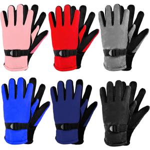 SATINIOR 6 Pairs Winter Gloves Kids Waterproof Ski Gloves Snow Warm Full Finger Snowboard Unisex Gloves for Cold Weather Boys (7-12 Years, Simple Colors)