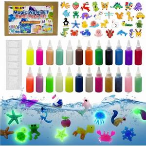 Glow Magic Elves Refills-24 Colors Gel & 32 Molds Water Elves Kit Magic Gel Refills - Non-Toxic DIY STEM Toy for Focus & Fine Motor Skills - Indoor Activity (12 Solid+6 Glow+4 Sparkling+2 Pearlescent)